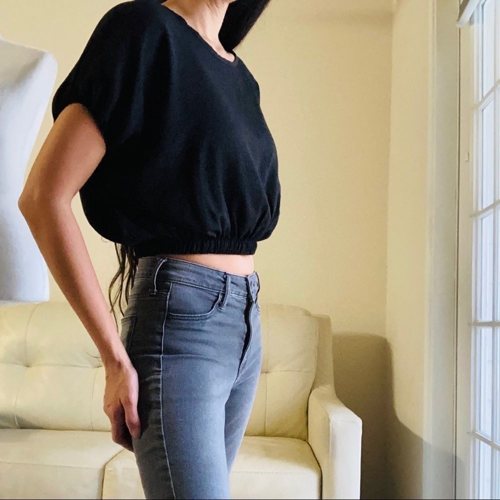 Love J Black Ethereal Crop Top Blouse